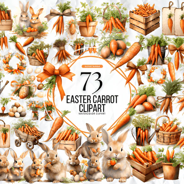 Watercolor Easter Spring Carrot Clipart Bundle - digital png carrots, rabbits and cake graphics for instant download commercial use