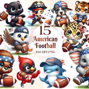 Lindo conjunto de imágenes prediseñadas de fútbol americano de acuarela, lindas ilustraciones deportivas, sublimación de png de fútbol, png del día del juego, png de deportes, juego de fútbol