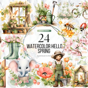 Frühling Aquarell Clipart, Frühling Garten Clipart, Bauernhaus Frühling Clipart, Bauernhaus Frühling png, Hallo Frühling Aquarell Clipart, Bauernhof png