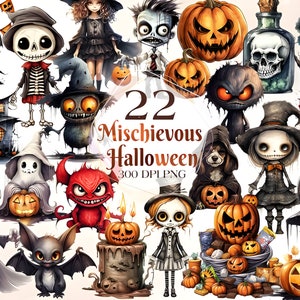 Mischievous Halloween Watercolor Clipart Bundle | PNG Trick or Treat Images, Sweet Dessert Graphics, Instant Digital Download,Commercial Use