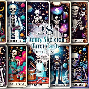 28 lustige Skelett Tarot Karte PNG, sarkastische Skelett Sublimationsdesign, Witchy Schädel True Crime Liebhaber Trendy TShirt Becher PNG Datei Download