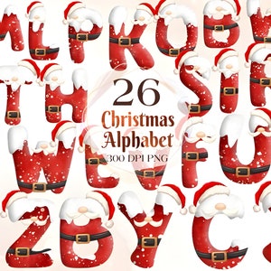 Santa Alphabet Clipart Bundle, A-Z Clipart PNG, Santa Alphabet designs, Santa Alphabet Prints, Santa Alphabet Transparent, Merry Christmas