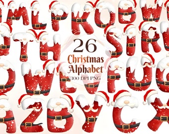 Santa Alphabet Clipart Bundle, A-Z Clipart PNG, Santa Alphabet designs, Santa Alphabet Prints, Santa Alphabet Transparent, Merry Christmas