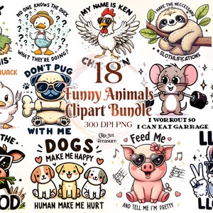 Paquete de citas de animales lindos divertidos, citas de animales divertidos SVG, sublimación PNG de citas divertidas, imágenes prediseñadas de paquete de sublimación de animales divertidos
