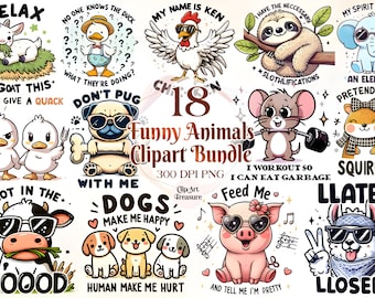 Funny Cute Animals Quotes Bundle, Funny Animal Quotes SVG, Funny Quotes PNG Sublimation, Funny Animal Sublimation Bundle Clipart