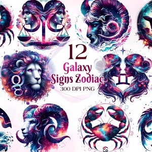 Galaxy Sternzeichen Zeichen Clipart Bundle Zodiac PNG-Bilder für kommerzielle Nutzung Astrologie PNG, Aquarell, Scrapbook, Papierhandwerk, Astrologie Geschenk