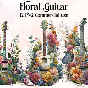 Watercolour Guitar Clipart, Guitar png, Musical Clipart, Classic Guitar, Electric guitar, rock clipart, music clipart, commercial license