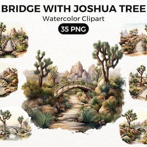 Joshua Tree Bridge Clipart, Trees Digital watercolor png Bridge, Watercolor Clipart Spring, Forest Trees illustration Digital Art
