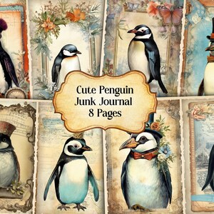 Watercolor Cute Peguin Junk Journal Printable Page, Penguin Junk Journal Kit,Junk Journal Paper Digital Collage Sheet, Instant Download