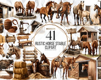 Watercolor Rustic Horse Clipart Bundle Foal Pony PNG Commercial License Equestrian Clipart Baby Horse Clipart Pony Clipart Foal PNG Stable