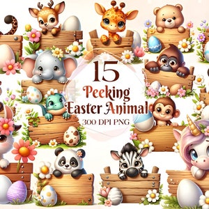 Cute Peeking Easter Animals 3 PNG BUNDLE sublimation design printable - Complete peeking Animals collection instant digital downloads