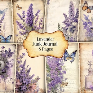 Lavender Junk Journal Pages, Vintage Lavender Junk Journal Kit, Junk Journal Printable Paper, Digital Collage Sheet, Instant Download
