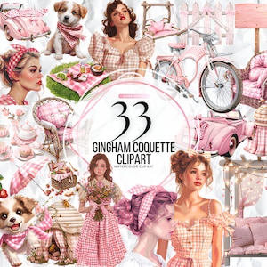 Gingham Coquette Aquarell Clipart, Band Bogen Chery Transparent PNG Digital Download, Kartenherstellung Scrapbooking Junk Journal Kommerzielle Nutzung
