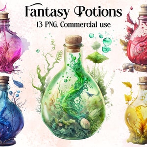 Fantasy Potion Clip Art | PNG | Beautiful Witchy Fantasy Clip Art | Watercolour | Instant Download, Printable with Full Commercial Use