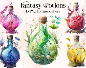 Fantasy Potion Clip Art | PNG | Beautiful Witchy Fantasy Clip Art | Watercolour | Instant Download, Printable with Full Commercial Use