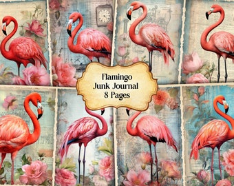 Watercolor Flamingo Junk Journal Printable Page, Flamingo Junk Journal Kit, Junk Journal Paper Digital Collage Sheet, Instant Download