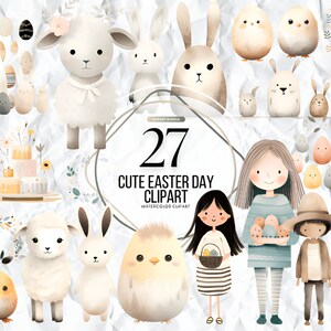 Aquarel schattige kwekerij Paasdag Clipart - Schattige kleine Pasen - Kwekerij Mooie Pasen Clip art set - Digitale download - PNG-formaat