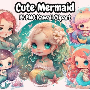 Fantasy Cute Sirena Kawaii Clipart, ClipArt sirena, Sirene reali, Sirena magica png, mestiere di carta, Pacchetto clipart sirena carina Kawaii