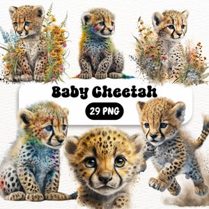 Baby Cheetah Watercolor Clipart, Cute Leopard Clip art for commercial use, Transparent PNGs, Jungle Animals, African Safari Zoo Animal,