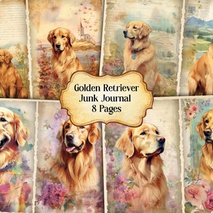 Watercolor Golden Retriever Junk Journal Printable Page, Retriever Junk Journal, Junk Journal Paper Digital Collage Sheet, Instant Download