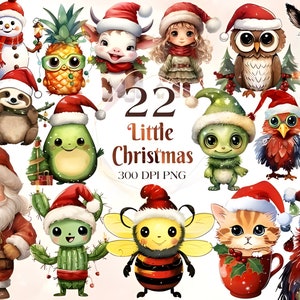 Watercolor Cute Little Christmas Clipart | Painted Christmas Clipart | Christmas Illustrations | PNG Graphics Instant Download Gift Bundle