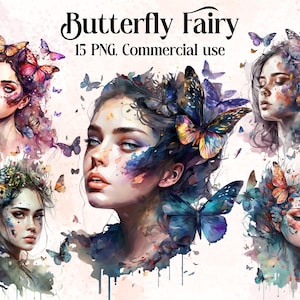 Schmetterling Fee Fantasy Clipart Bundle, Feen Png, Fantasy Kunst, Märchen Kunst, grüne Fee Sublimationsdateien, digitaler Download kommerziell