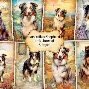 Watercolor Australian Shepherd Junk Journal Printable Page, Shepherd Junk Journal, Junk Journal Paper Digital Collage Sheet,Instant Download