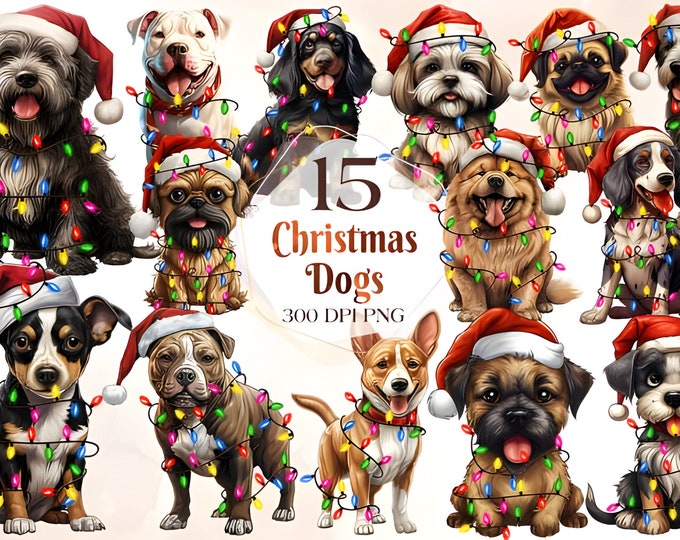Christmas Dogs Watercolor Clipart Bundle 434 PNG Festive Dog Images ...