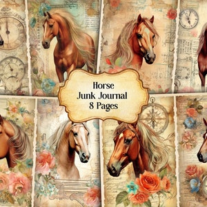 Watercolor Horse Junk Journal Printable Page, Horse Junk Journal Kit,Junk Journal Paper Digital Collage Sheet, Instant Download