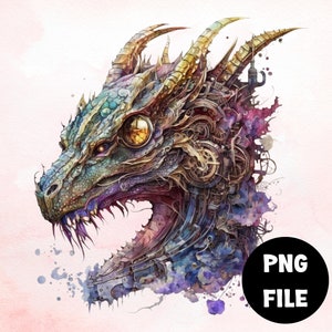 Steampunk Dragons Clipart, PNG, uso comercial completo, imágenes prediseñadas de fantasía, imágenes prediseñadas de dragón de acuarela, imágenes prediseñadas de acuarela con descarga instantánea