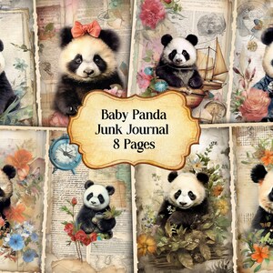 Watercolor Baby Panda Junk Journal Printable Page, Cute Panda Junk Journal Kit,Junk Journal Paper Digital Collage Sheet, Instant Download