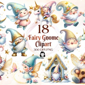 Cute fairy Gnome Clipart bundle, Fantasy clipart bundle, 19 high quality png, Transparent background, Commercial use, Instant download