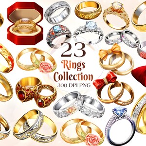 水彩の結婚指輪のクリップアート - 23 の高品質 PNG 300 DPI - 招待状、スクラップブック、印刷可能な昇華ギフトに最適