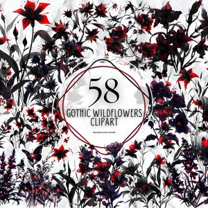 58 PNG Watercolor Gothic Wildflowers Floral Clipart, Magical Gothic Flowers Clip Art, Dark Fairytale Fantasy PNG Digital Image Downloads