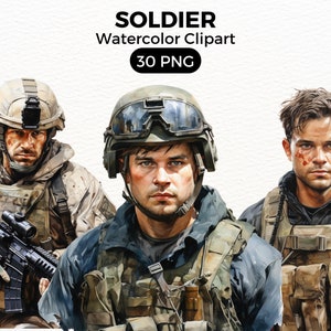 Soldato dell'esercito acquerello ClipArt, bel soldato illustrazione PNG Scrapbooking Crafting Bundle carta di carta digitale che fa uso commerciale