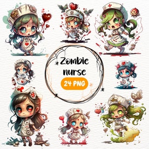 Nurse Zombie Clipart Kawaii Cute Zombie PNG Chibi Kawaii Undead Girl Zombie Commercial Use Print On Demand Scary Zombie Png Digital Download