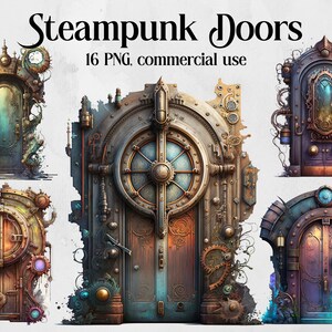 Steampunk Doors Clipart - fantasy clip art graphics and collage sheets for altered art or junk journals instant download commercial use