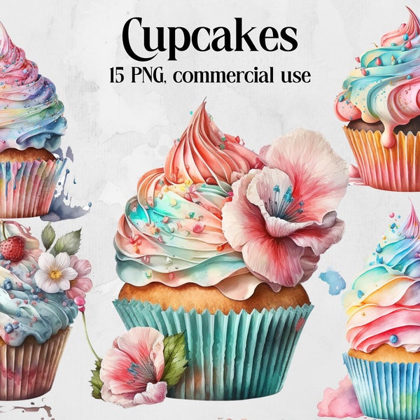 Watercolor Cupcakes Clip Art, Cupcakes Clip Art Bundle, Cupcake PNG, Coffee Clipart, Commercial Use, Instant Digital Download Cupcake Lovers