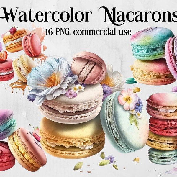 Macaron aquarelle fleurs Clipart - Macaron Roses PNG Image numérique à télécharger pour la fabrication de cartes, Scrapbooking, Junk Journal, travaux manuels en papier