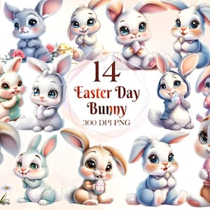 Easter Bunny Clipart - 14 High Quality PNGs, Memory Book, Junk Journals, Scrapbooks, Commercial Use, Sublimation Gift, Easter Eggs Bunny