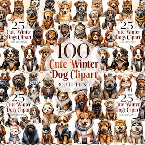100 Breeds Cute Winter Dogs Clipart | PNG Cute Dog Perfect for Card Making, Printing, Digital Paper Craft - Transparent - Commercial License