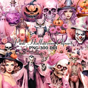 Pink Halloween Watercolor Clipart Bundle | PNG Trick or Treat Images, Sweet Dessert Graphics, Instant Digital Download,Commercial Use