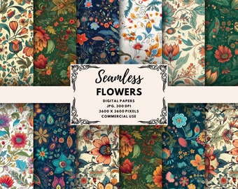 Flowers Digital Paper, Flowers Seamless Pattern, Spring Digital Paper ...