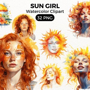 Sun Girl Clipart set, Beautiful Sun Girl, Summer Girl Transparent Vacation Card Making Scrapbook Junk Journal Paper Crafts, Commercial Use