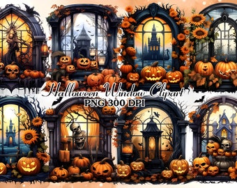 Halloween Window Clipart Bundle Gift, Halloween Graphics Window PNG, Spooky Clipart, Creepy Clipart, Rustic Clipart, Halloween Clipart