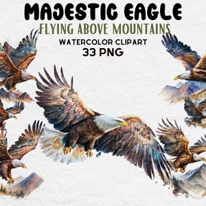 Majestic Flying Eagle Clipart, Watercolor Eagle Clipart bundle, Eagle PNG, Eagle SVG, Cute Eagle Lovers Gift Digital Clipart, Eagle Clipart