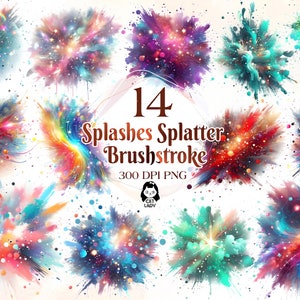 Aquarel kleur Splash Clipart PNG verf Splatter Clipart Alcohol inkt Clipart abstracte Clipart | PNG, commercieel gebruik, direct downloaden