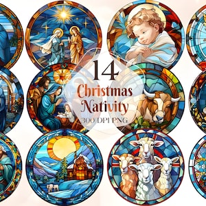 Stained Glass Christmas Nativity Clipart Bundle | High Quality PNG Files for Christmas Ornaments, Cards, Gift Tags, Mugs and Tshirts