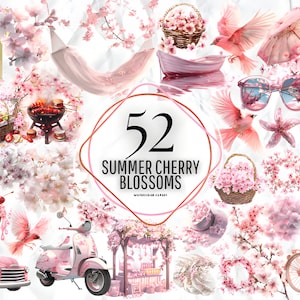 Estate Cherry Blossom Clipart Cherry Blossom Fiore Clipart acquerello rosa Sakura PNG matrimonio floreale fiore sublimazione Download digitale