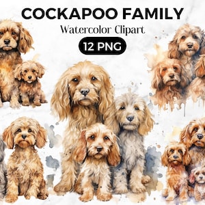Cockapoo Family Clipart,cute Dog Clipart, Dog PNG, Watercolor Cockapoo ...